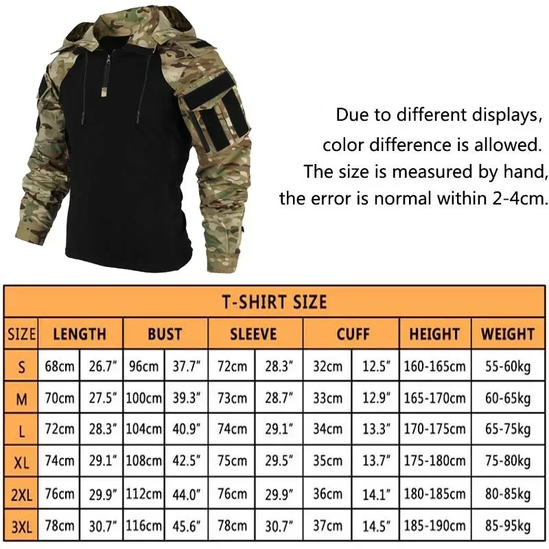 Hunting Outdoor Clothing - 전술 셔츠 카모 전투 티셔츠 후드