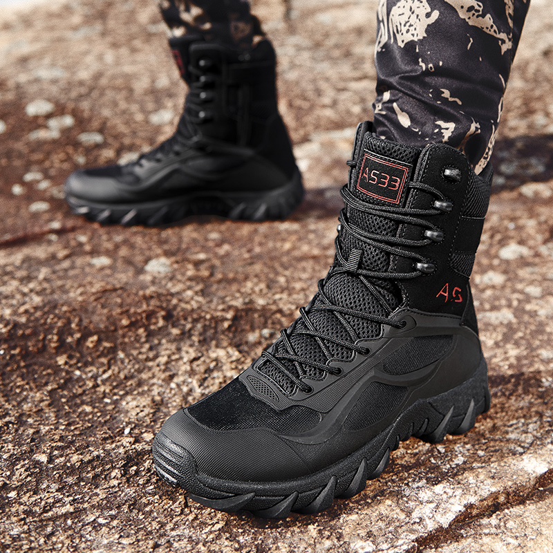 새로운 남성 고품질 브랜드 가죽 부츠 작업 안전화 전술 - Hunting Outdoor Brand 리뷰 및 가격